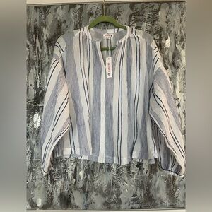 Women's SUNDRY NWT Long Sleeve Button Up Cotton Shirt-Blue & White Stripe-XS
